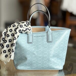 NWOT Michael Kors Pale Ocean Blue Monogram Jodie Tote